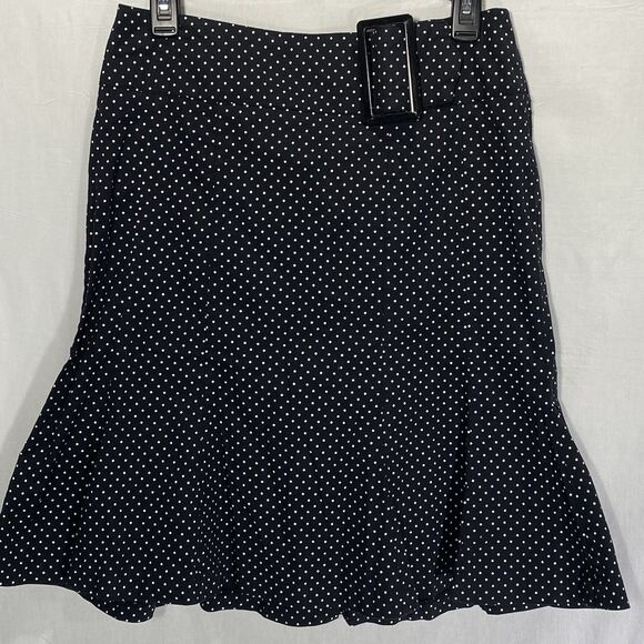 Vintage MKM DESIGNS Midi Skirt Polka Pin Dot Peplum Buckle Womens 7 8 Black - Picture 2 of 9